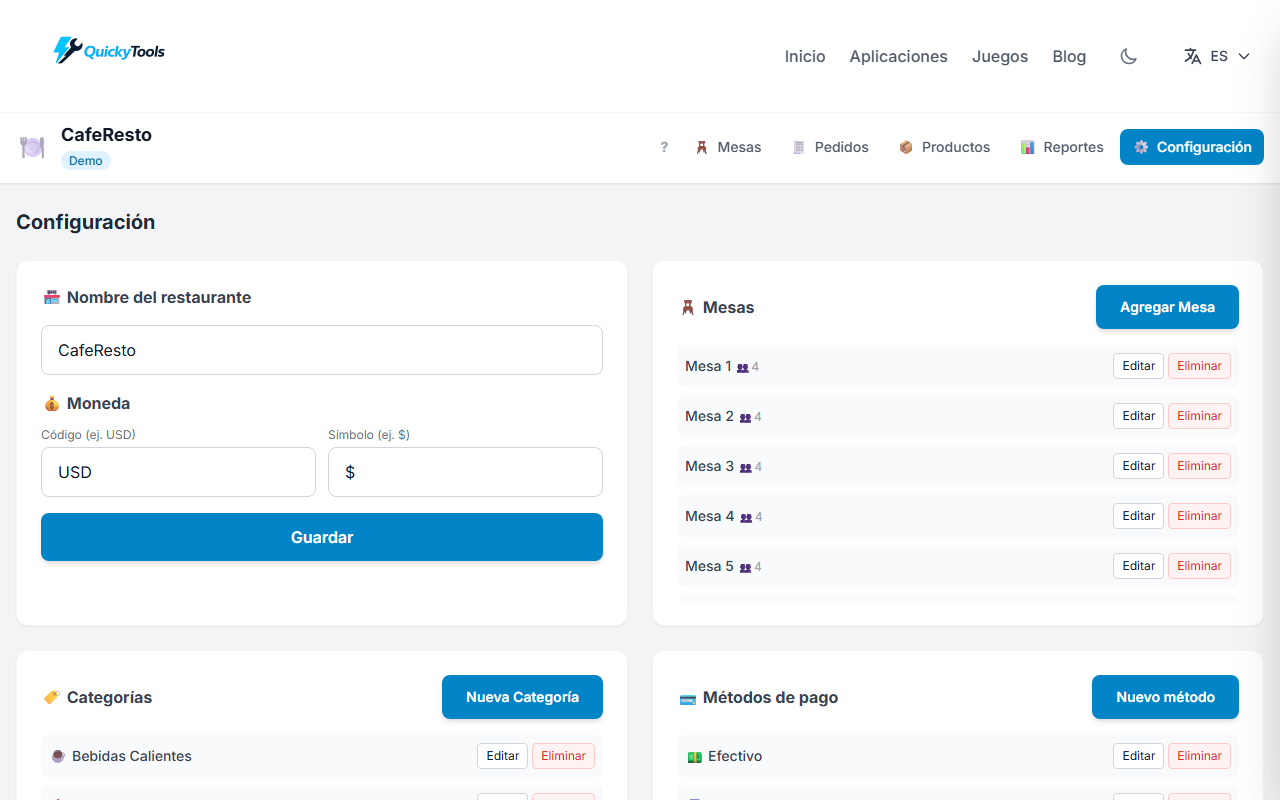 Pestaña de configuración