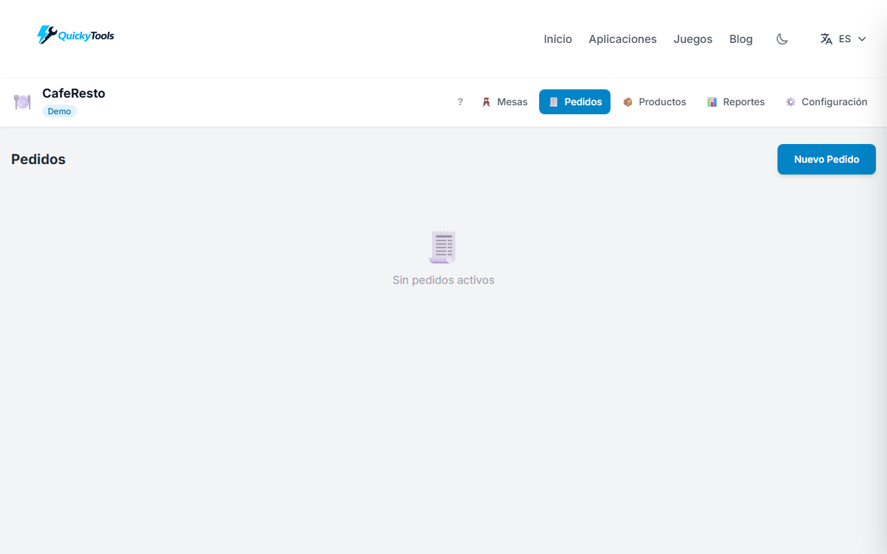 Pestaña de cola de pedidos con tarjetas de estado